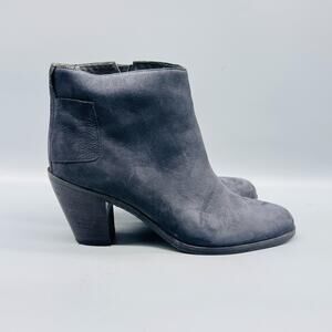 Humanoid Boots Womens 10 Black Nubuck Leather Ankle Booties Stacked Block Heel